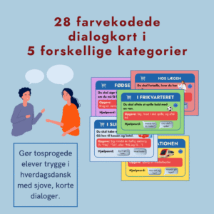28 rollespilskort (dialogkort) til tosprogsundervisningen